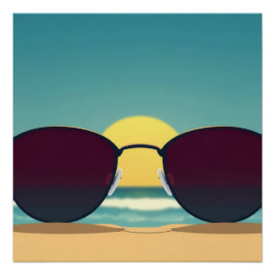 Póster Gafas de sol Retro Beach y Sol