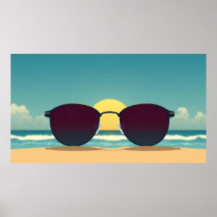 Póster Gafas de sol Retro Beach y Sol