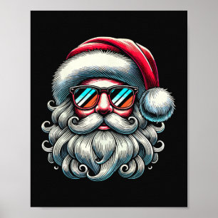 Póster Gafas de sol retro cara de Santa Navidad