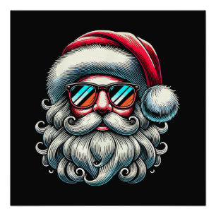 Póster Gafas de sol retro rostro de Santa Navidad