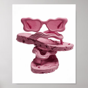 Póster Gafas de sol ROSADAS FLOTANTES Y CHANCLETAS rosada