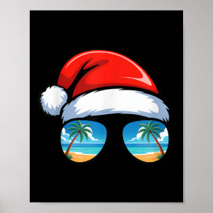 Póster Gafas de sol sombrero de Santa Claus Playa Navidad