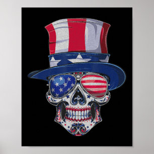 Póster Gafas de sol Sugar Skull USA Bandera Día de los Ca