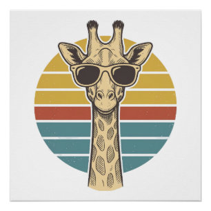 Póster Gafas de sol vintage de jirafa Vector de puesta de
