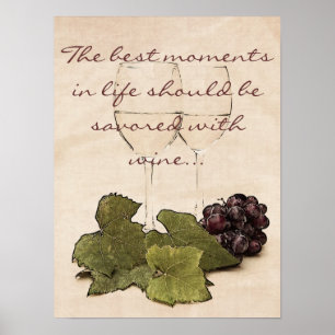 Póster gafas de vino con poster de uvas