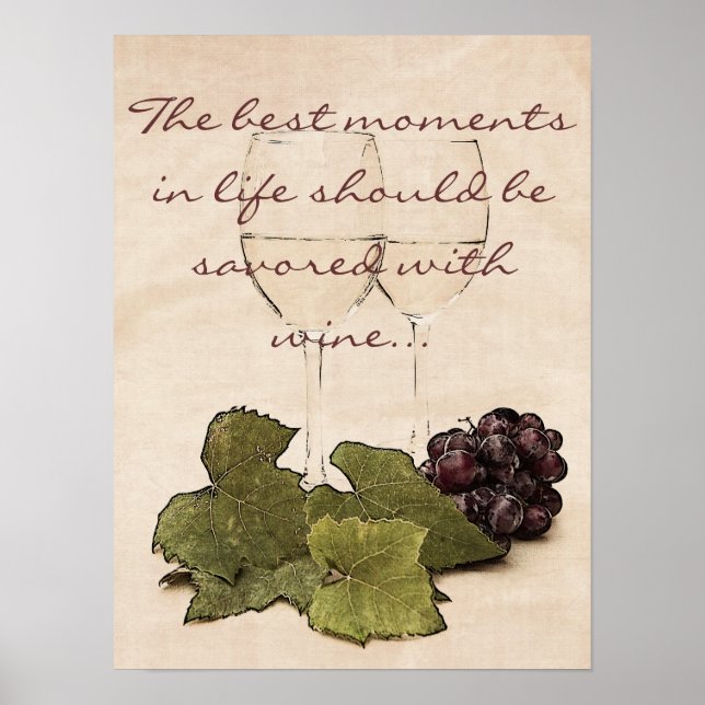 Póster gafas de vino con poster de uvas (Frente)