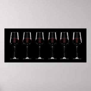 Póster Gafas de vino con vino tinto en negro