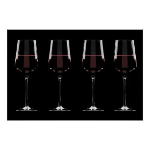 Póster Gafas de vino con vino tinto en negro