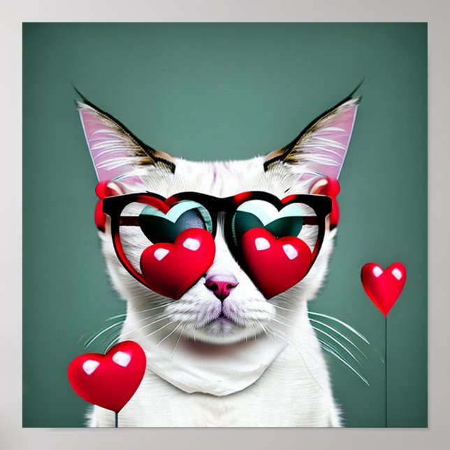 Póster Gafas digitales de gatos El día de San Valentín de (Frente)