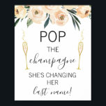 Póster Gafas florales de crema Rótulo de ducha de novia<br><div class="desc">Gafas florales de crema Ducha nupcial Pop el Rótulo Champagne Buscando un moderno,  sencillo pero elegante signo de ducha de novia? Este diseño presenta un marco floral de color claro en la parte superior y dos copas de champán a ambos lados de la rúbrica.</div>