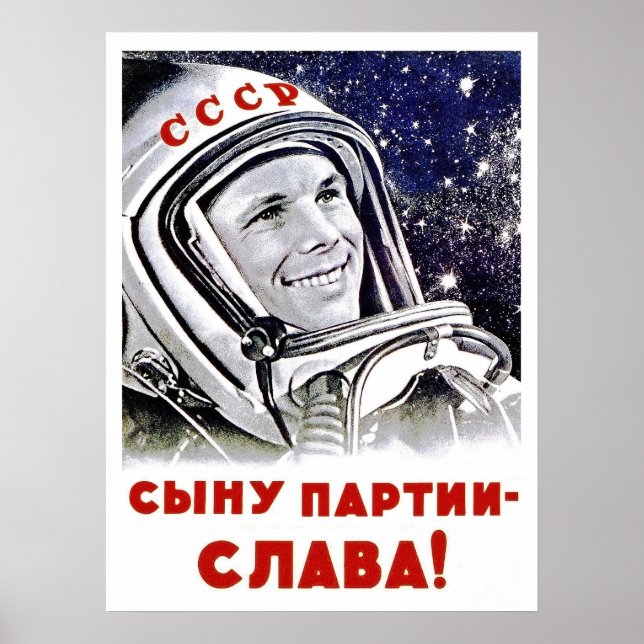 Póster Gagarin en el espacio, carrera espacial, propagand (Frente)