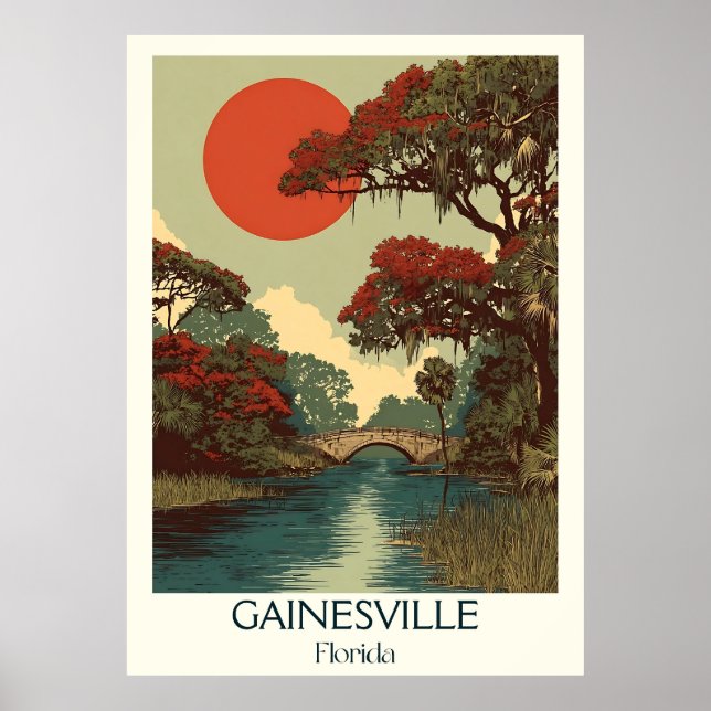 Póster Gainesville Florida Vintage Nature Travel Art (Frente)