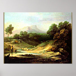 Póster Gainsborough - Paisaje de montaña con Shepherd
