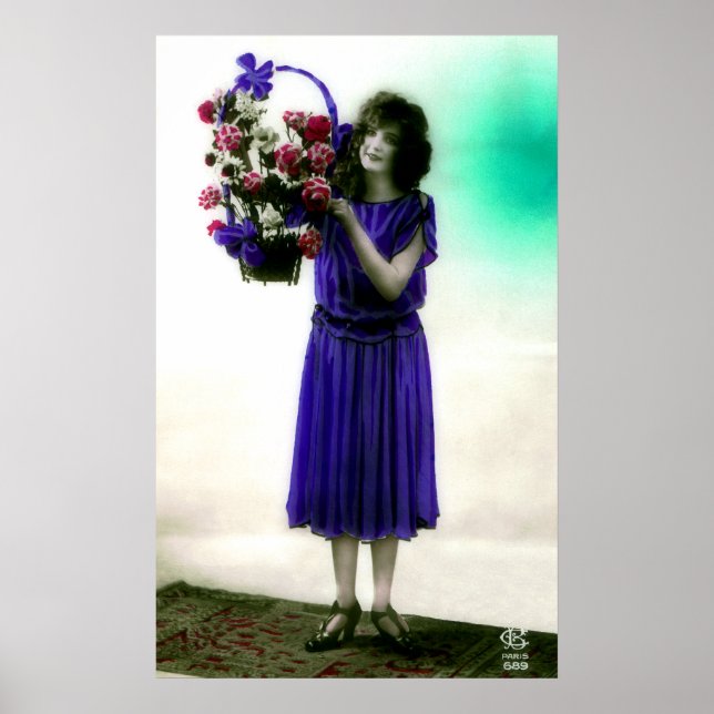 Póster Gal de glamour de la era de los años 1920 con cest (Frente)