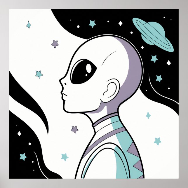 Póster Galactic Gaze: Alien in Cosmic Space (Frente)
