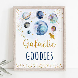 Póster Galactic Goodies Blue Gold Space Rótulo de cumplea