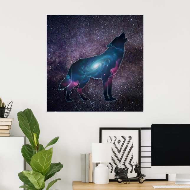 Póster Galactic Howling Wolf Silhouette (Oficina en casa)