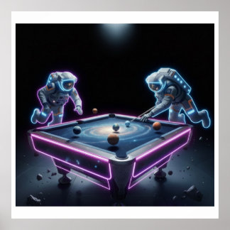 Póster Galactic Pool Night – Astronauts Playing Cosmic Bi