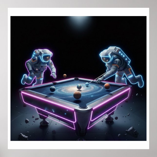 Póster Galactic Pool Night – Astronauts Playing Cosmic Bi (Frente)