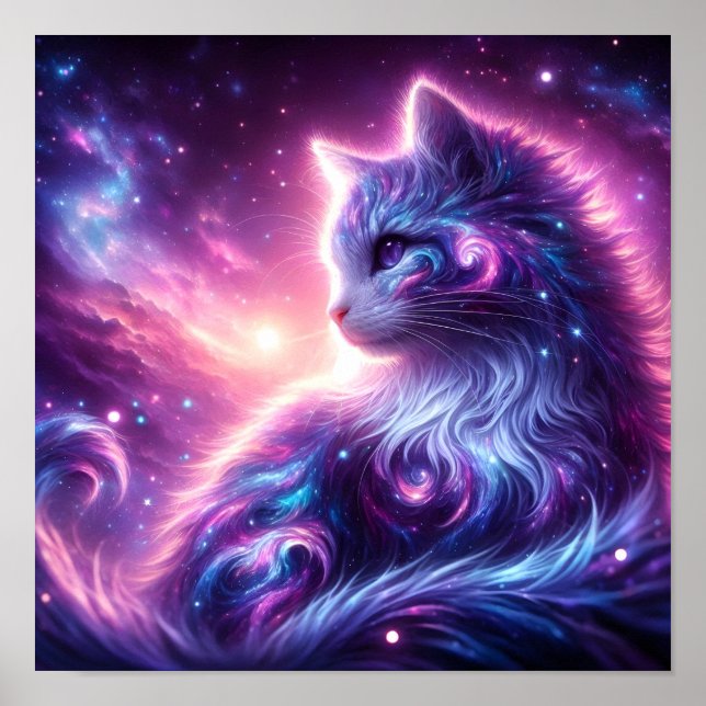Póster Galaxia Cósmica Felina Mística Celestial (Frente)