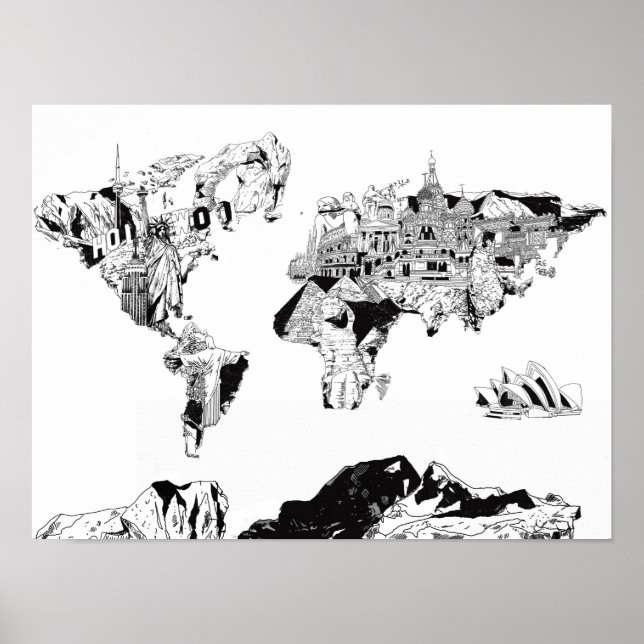Póster galaxia de mapa mundial en blanco y negro 3 (Frente)