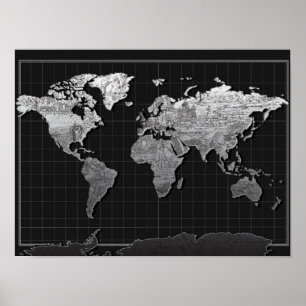 Póster galaxia de mapa mundial en blanco y negro 4