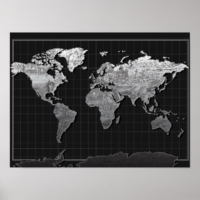 Póster galaxia de mapa mundial en blanco y negro 4 (Frente)