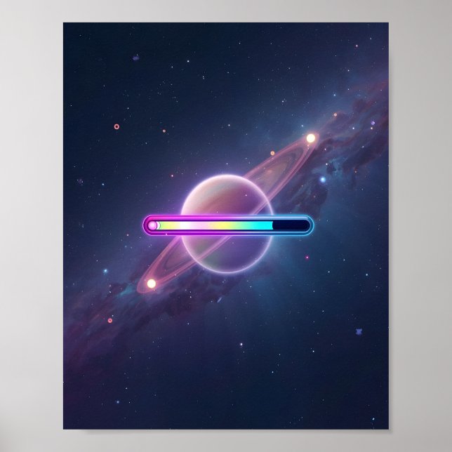 Póster Galaxia de Neón Cargando Planeta (Frente)