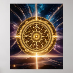 Póster Galaxia dorada Zodiac Mandala   Poster de lujo