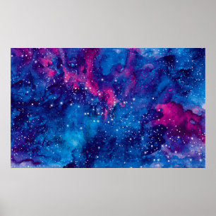 Póster Galaxia espacial acuarela cielo nocturno con estre