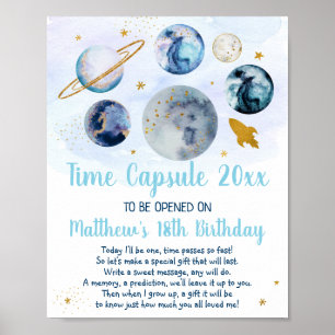 Póster Galaxia Espacio Oro Rosa Cápsula Primer Cumpleaños