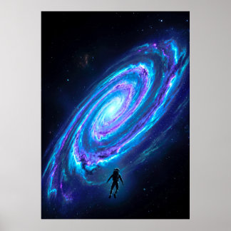 Póster Galaxia Espiral Cósmica Brillante Astronauta Solit