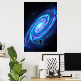 Póster Galaxia Espiral Cósmica Brillante Astronauta Solit