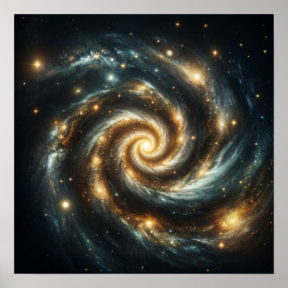 Póster Galaxia espiral dorada