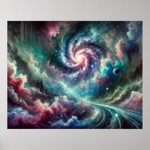 Póster Galaxia Espiral Nebulosa Cósmica Colorida y Estrel