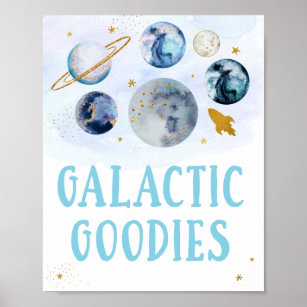 Póster Galaxia Galaxy Blue Gold Space Cumpleaños