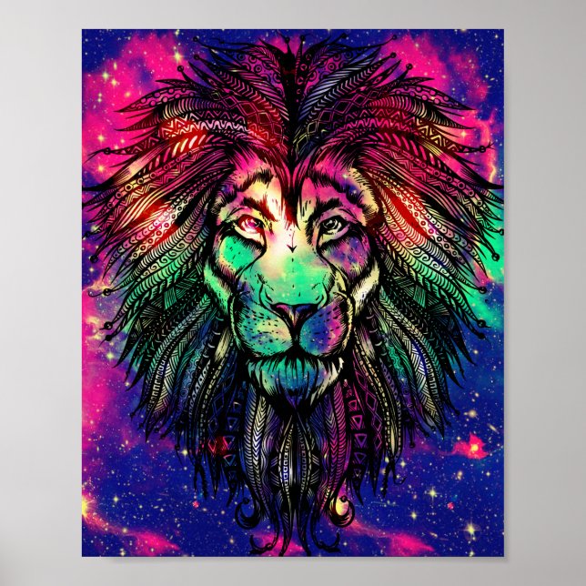 Póster Galaxia Hipster del León Arcoiris (Frente)