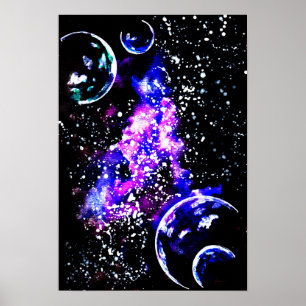 Póster Galaxia púrpura con planetas
