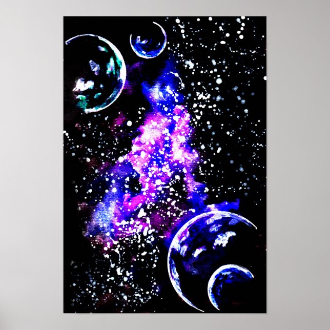 Póster Galaxia Púrpura con Planetas (Frente)
