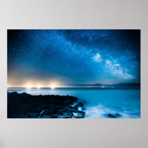 Póster Galaxia Vía Láctea sobre barcos pesqueros