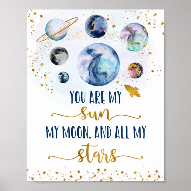 Póster Galaxy Blue Gold Eres Mis Estrellas De La Luna De  (Frente)
