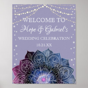 Póster Galaxy Boho Nebula Mandala Led Bulb Boda