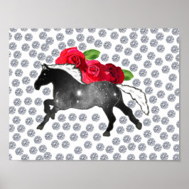 Póster Galaxy Horse Black White Nebula Roses and Diamonds