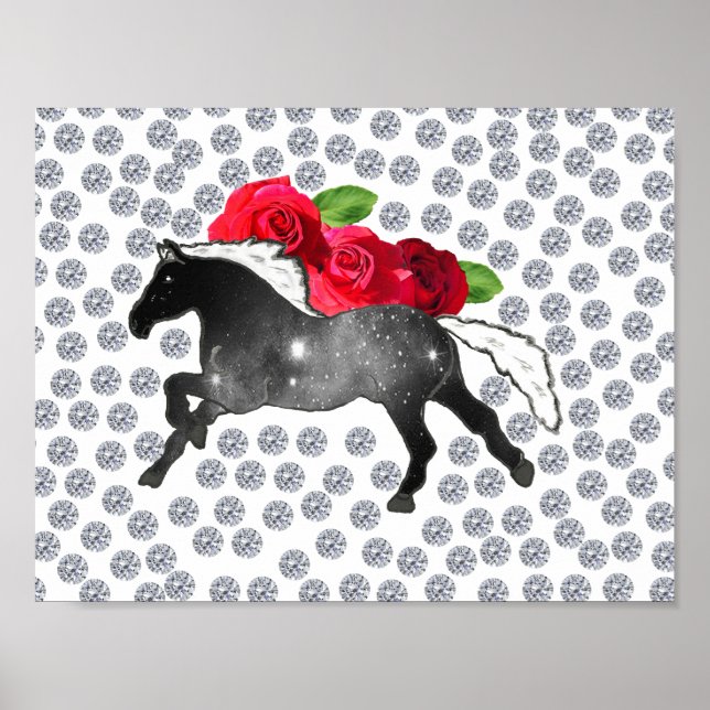 Póster Galaxy Horse Black White Nebula Roses and Diamonds (Frente)