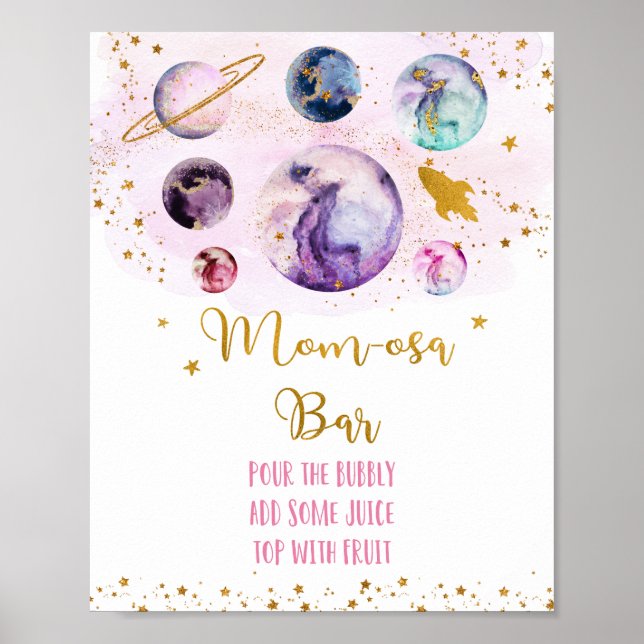 Póster Galaxy Pink Gold Baby Shower Mom-osa Bar (Frente)
