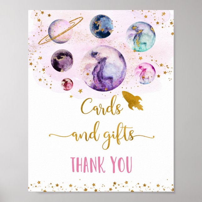 Póster Galaxy Tarjetas de Oro Rosa y Regalos Rótulo de cu (Frente)
