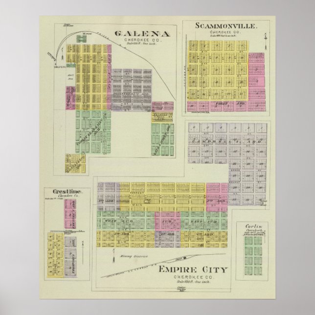 Póster Galena, Scammonville y Crestline, Kansas (Frente)
