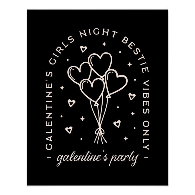 Póster Galentines fiesta bestias chicas noche negro (Anverso)