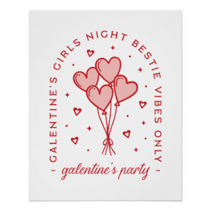 Póster Galentine's fiesta valentines bestie coquette