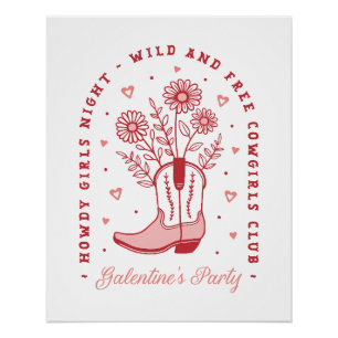 Póster Galentines fiestas chicas noche vaqueras florales